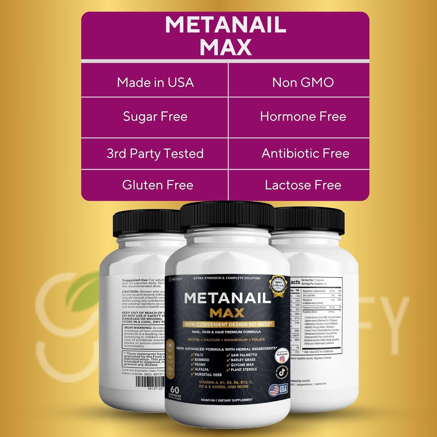 Metanail Max Hair, Skin & Nail Supplement, 60 Capsules, with Biotin 5000mcg, Vitamins & Herbal Blend (3)
