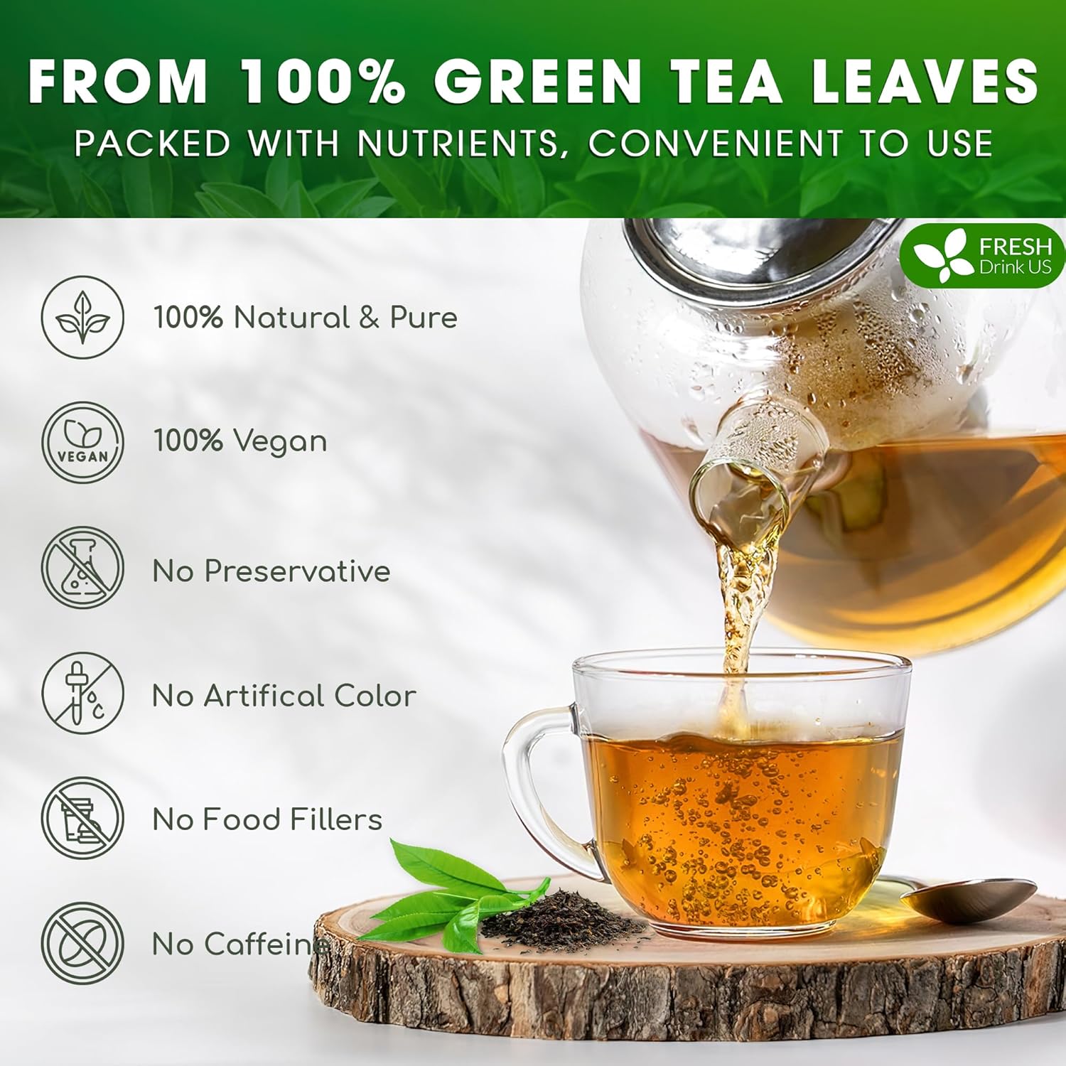 FreshDrinkUS, Premium 210 Green Tea Bags, 100% Natural & Pure from Green Tea. Green Herbal Tea. Made with Natural Material Tea Bags. No Sugar, No Gluten, Vegan.