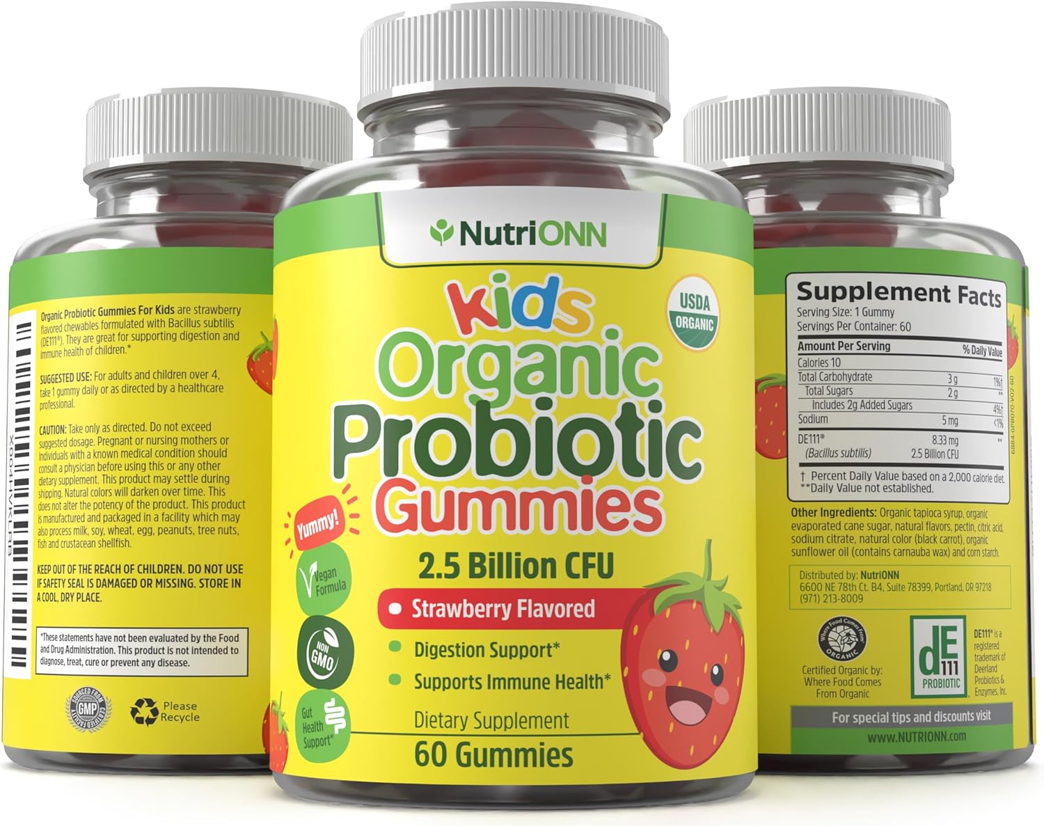 Organic Kids Probiotic Gummies - USDA Organic Chewable Probiotics for Kids - 60 Delicious Gummies - Child Digestive, Immune Support & Gut Health Supplement - Vegan & Non-GMO