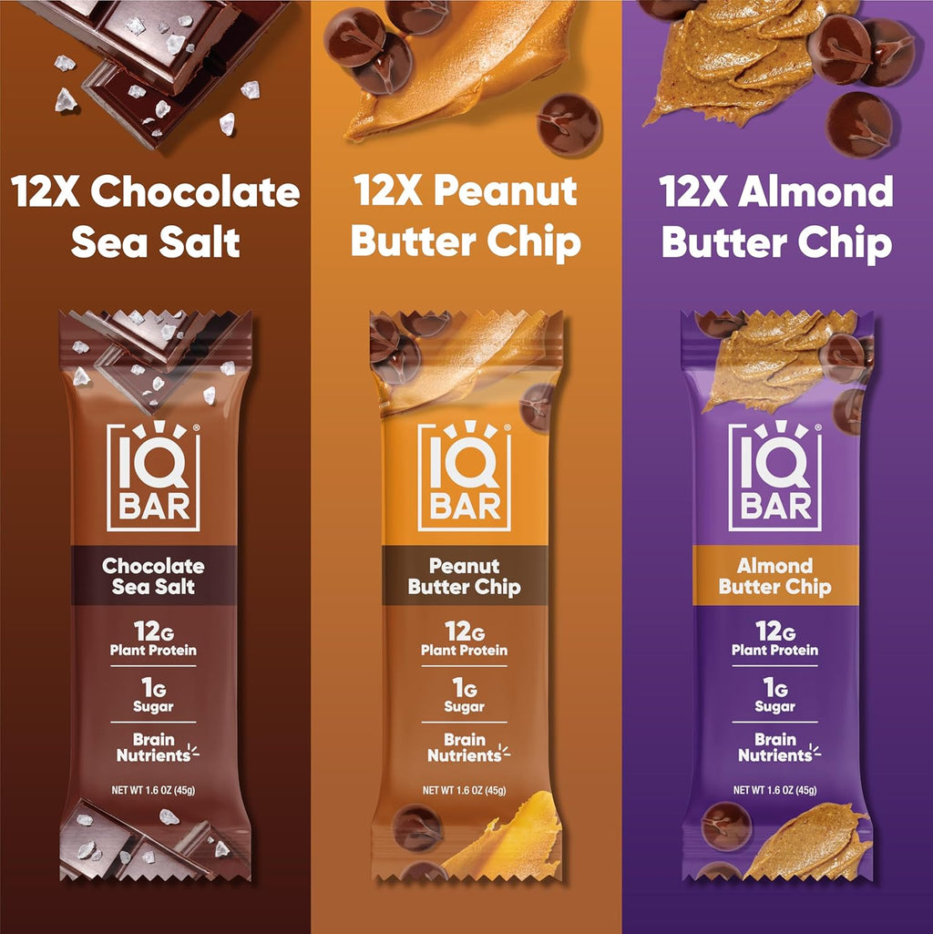 IQBAR Brain and Body Plant Protein Bars - Chocolate Lovers Variety - 36-Count - Keto, Vegan, Low Carb, High Fiber, Gluten Free, Dairy Free, Low Sugar Snack with Nutrients for Focus, Energy, Meal Replacement