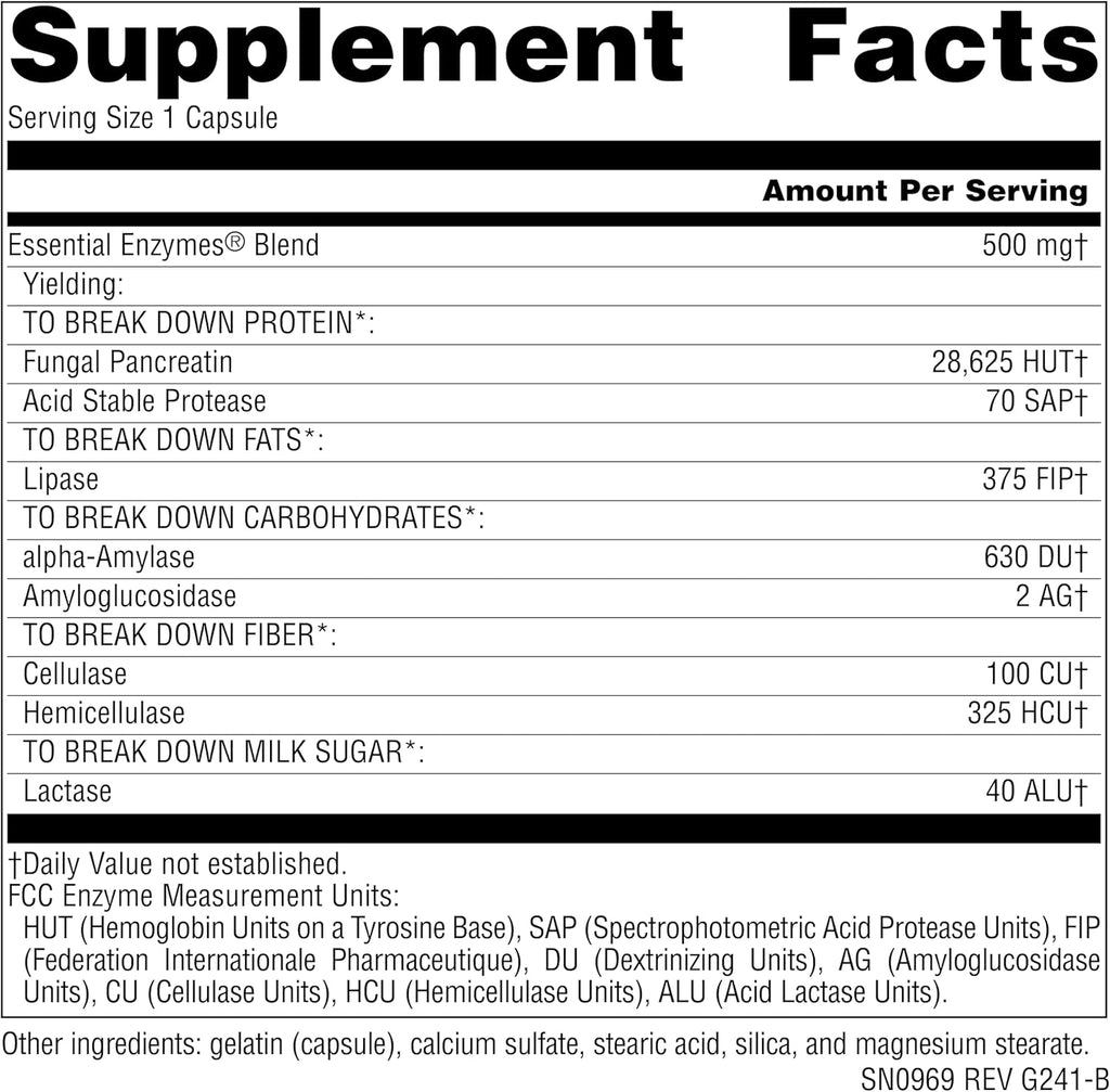 Source Naturals Essential Enzymes 500mg Bio-Aligned Multiple Enzyme Supplement Herbal Defense for Digestion, Gas, Constipation & Bloating Relief - Supports Immune System - 240 Capsules
