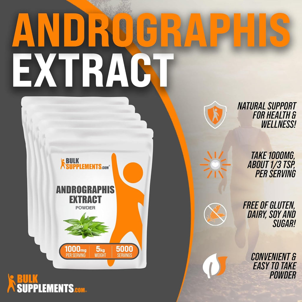 BulkSupplements.com Andrographis Extract Powder - Andrographis Paniculata, Herbal Supplement, Andrographis Powder - Gluten Free, 1000mg per Serving, 5kg (11 lbs)