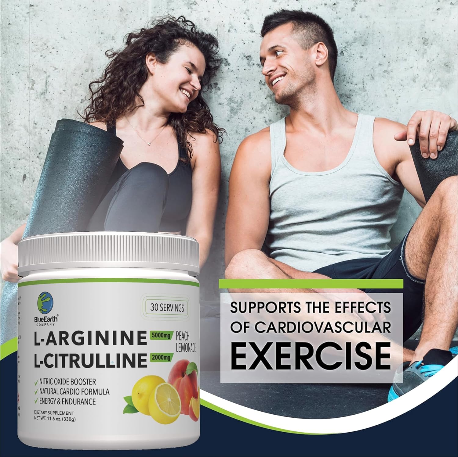 L-Arginine 5000mg + L-Citrulline 2000mg Complex Powder Supplement - Nitric Oxide Booster - Heart Health, Blood Flow, Energy & Endurance - 30 Servings (Peach Lemonade)
