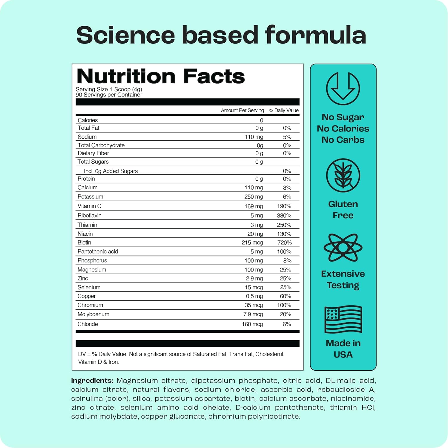 KEY NUTRIENTS Multivitamin Electrolytes Powder No Sugar - Sweet Blue Raspberry Electrolyte Powder - Endurance & Energy Supplement - Hydration Powder - No Calories - 90 Servings - Made in USA