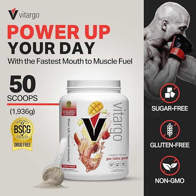 Vitargo Carbohydrate Powder, 2X Faster Digesting - 4.4 LB Fruit Punch, No Bloat, No Crash, Pre, Intra & Post, Sugar-Free Complex Carb Powder for Recovery, Endurance & Muscle Gain, Made in USA
