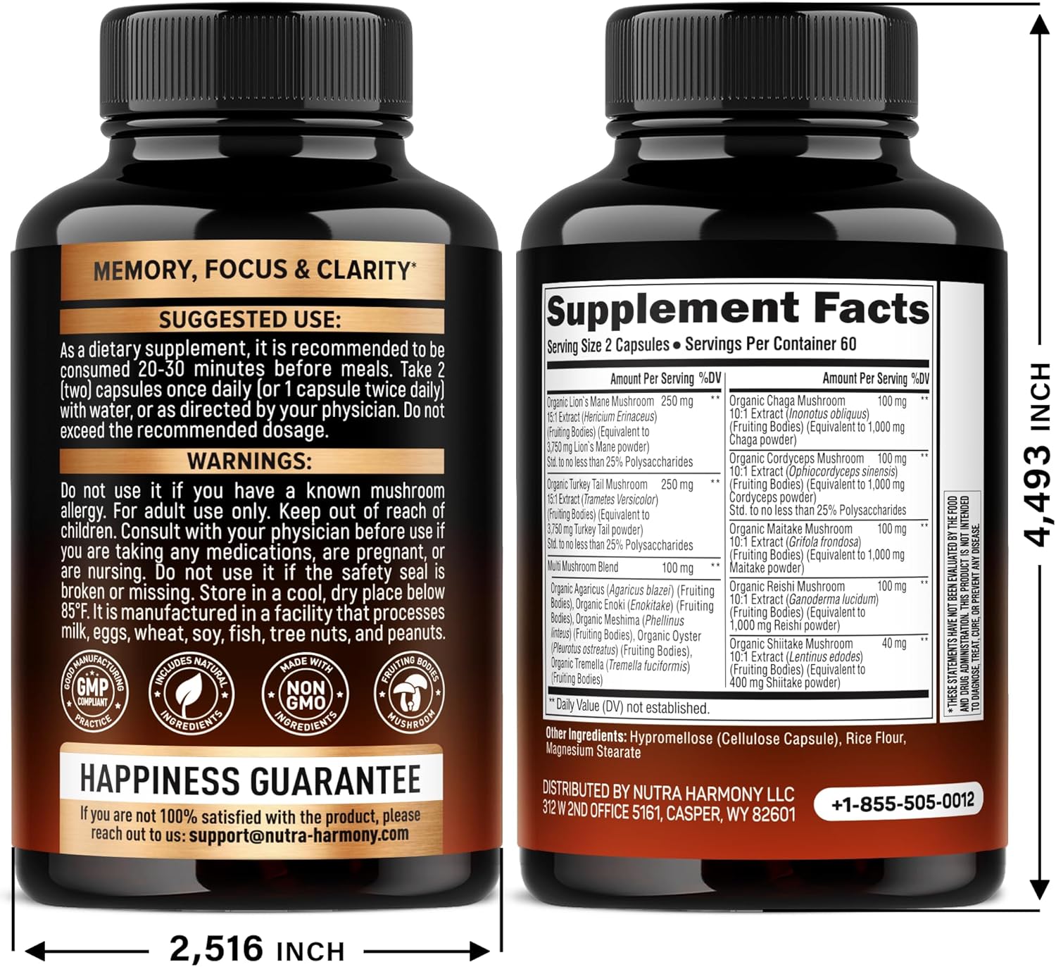 Mushroom Supplement - Organic Lions Mane | Turkey Tail | Chaga | Cordyceps | Reishi | Maitake | Shiitake | Meshima | Tremella | Oyster | Agaricus - Made in USA - Non GMO, Gluten Free - 120 Capsules