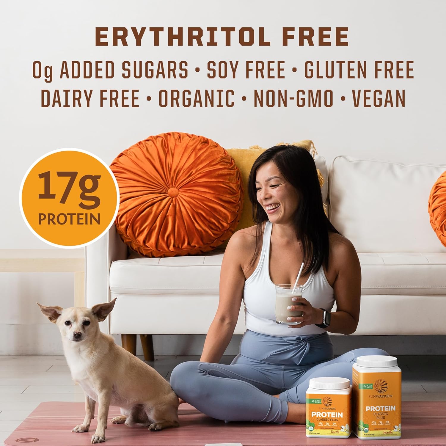 Vegan Organic Protein Powder Plant-Based | 5 Superfood Quinoa Chia Seed Soy Free Dairy Free Gluten Free Synthetic Free Non-GMO | Vanilla 15 Servings | Classic Plus by Sunwarrior