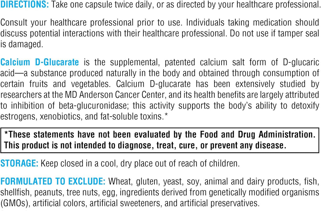 XYMOGEN Calcium D-Glucarate 500mg - Supplement to Support Healthy Detox of Fat-Soluble Toxins, Hormones Like Estrogen + Androgens (90 Capsules)
