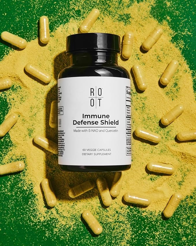 Root Wellness Immune Support Supplement with Vitamin D C K2, Quercetin and Trace Minerals from Great Salt Lake, Digestive Enzymes NAD Supplement for Adults, 60 Capsules