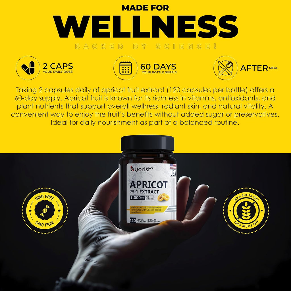Apricot Extract 25:1, 500 mg per Capsule 1000 mg Per Servings Immune Support Herbal Supplements (Pack of 1) (120 Capsules)