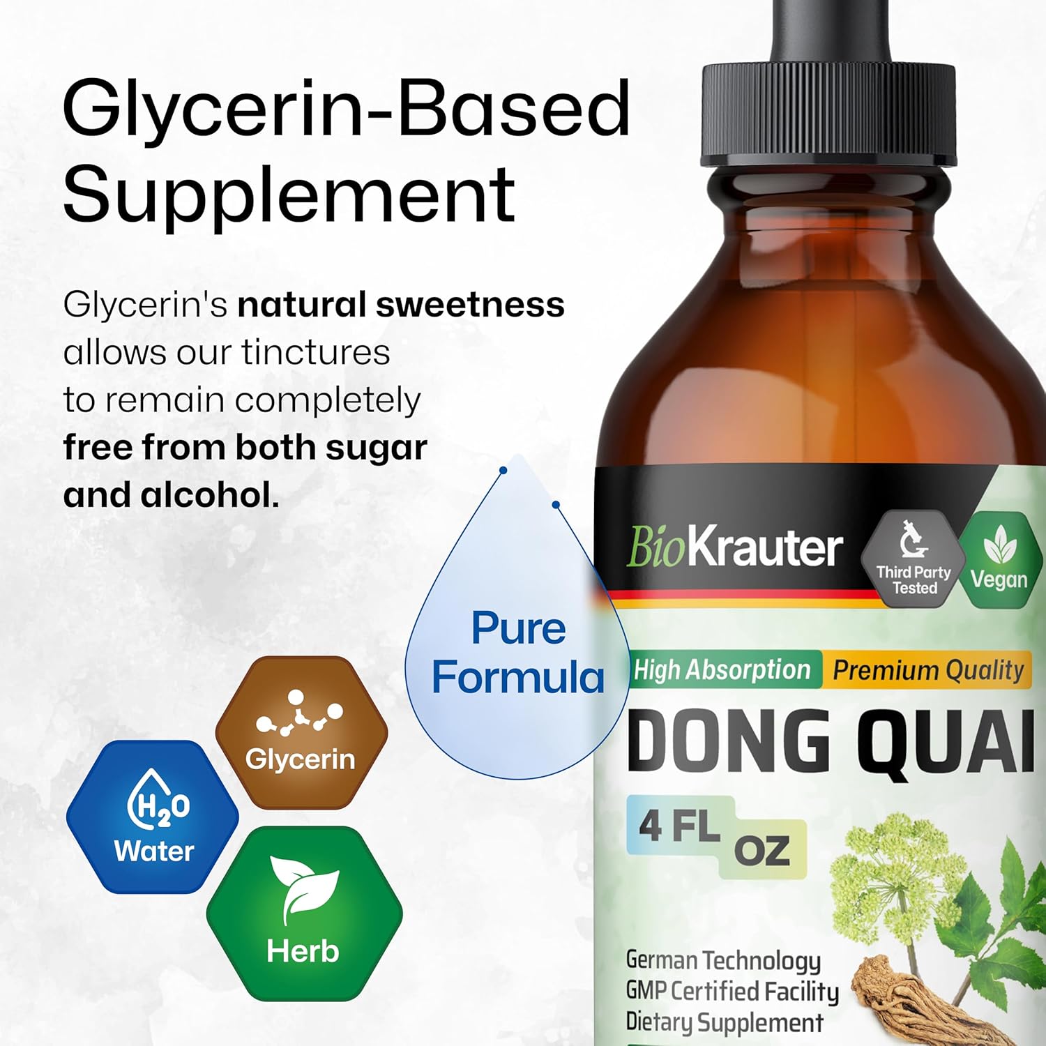 BIO KRAUTER Dong Quai Tincture - Angelica Root Liquid Extract - Women’s Health Support - Alcohol and Sugar Free Angelica Tincture - Vegan Dong Quai Drops 4 Fl.Oz.