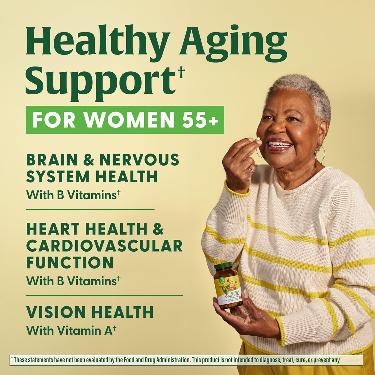 MegaFood Women's 55+ One Daily Multivitamin for Women - with Vitamin A, C, D3 & E for Optimal Aging Support - Plus Real Food - Bone & Immune Support Supplement - Vegetarian - 60 Tabs