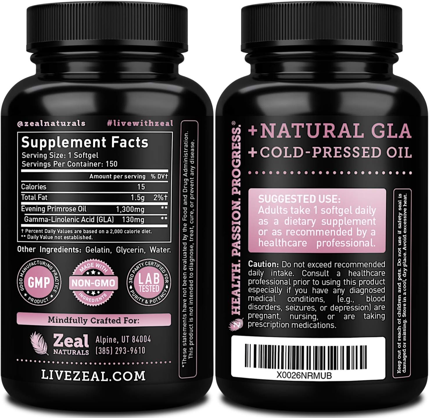 Evening Primrose Oil Capsules (150 Liquid Softgels | 1300mg) Premium Evening Primrose Oil – Natural-Sourced Hormone Support Supplement for Women - Cold Pressed w. 10% GLA