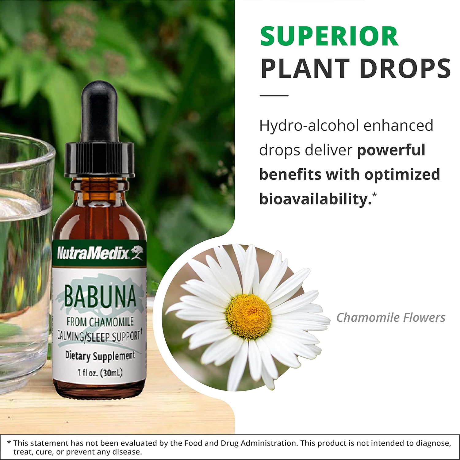 NutraMedix Babuna Calm Drops - Chamomile Extract for Optimal Rest and Relaxation Support - Calming Supplement Can Be Mixed with Water for Relaxing Tea or Drink (1oz / 30ml)