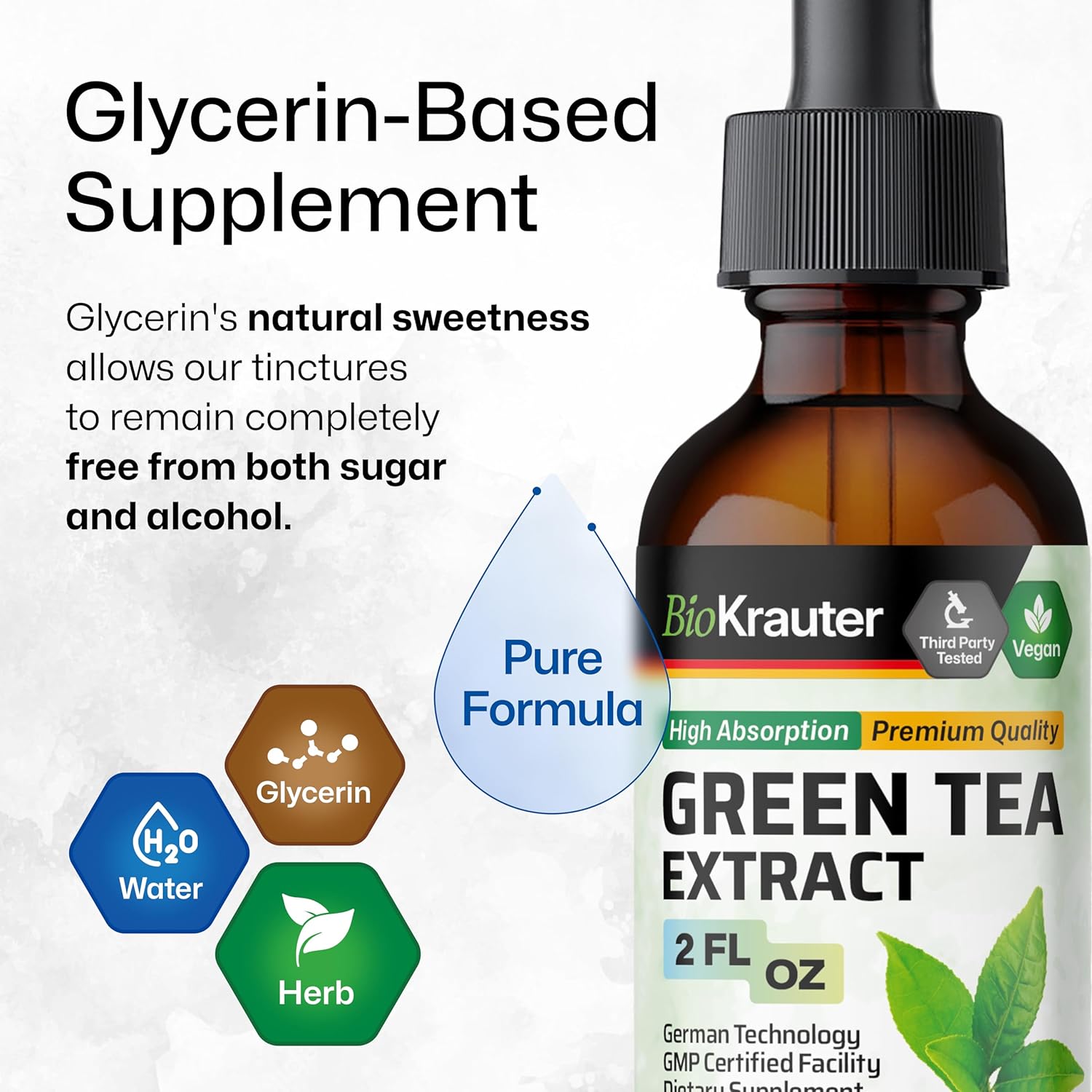 BIO KRAUTER Green Tea Extract Liquid Drops - Green Tea Supplements - Antioxidant Source - Alcohol and Sugar Free - 2 Fl.Oz.