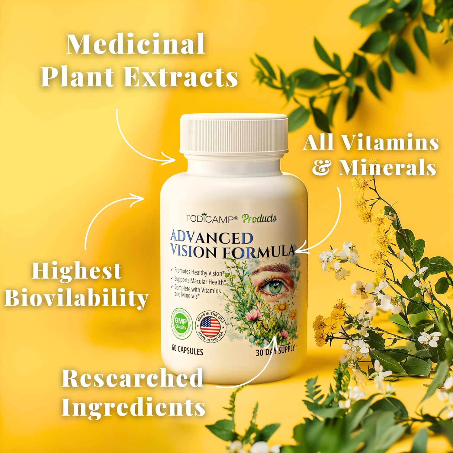 Macular Support Eye Health Vitamins & Vision Supplements Lutein 400mg, Zeaxanthin 10mg, Eyebright Herb, Lycopene Supplement & Bilberry Supplement for Eyes, Eye Vitamins for Seniors & Adults