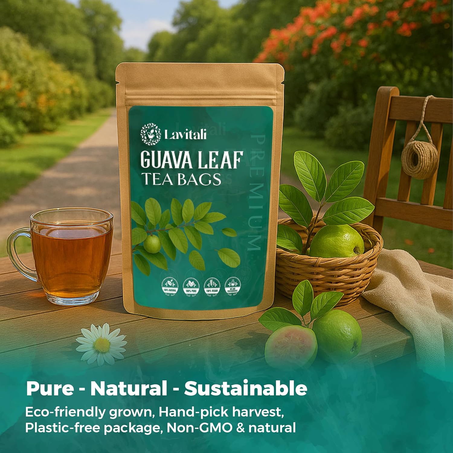 Lavitali, Guava Leaves Tea Bags | 120 bags, 100% Pure Herbal Tea | Caffeine-Free, No Sugar, Eco-Friendly Filter Bags | Daily Natural Botanical, Hot or Iced Herbal Infusion