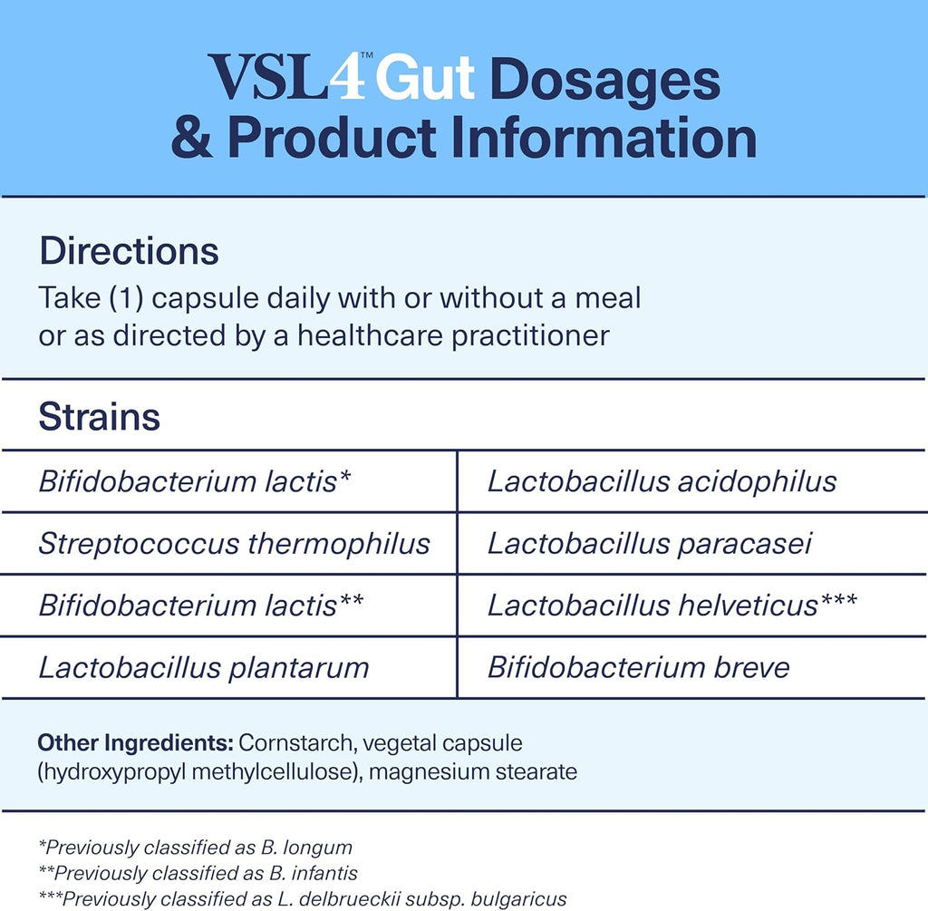 VSL4® Gut Daily Probiotics for Gut Health - 30B CFUs, Multi-Strain Digestive Support for Women & Men, Promotes Gut Balance & Regularity, Potent, Shelf-Stable Probiotic Supplement, 30 Capsules