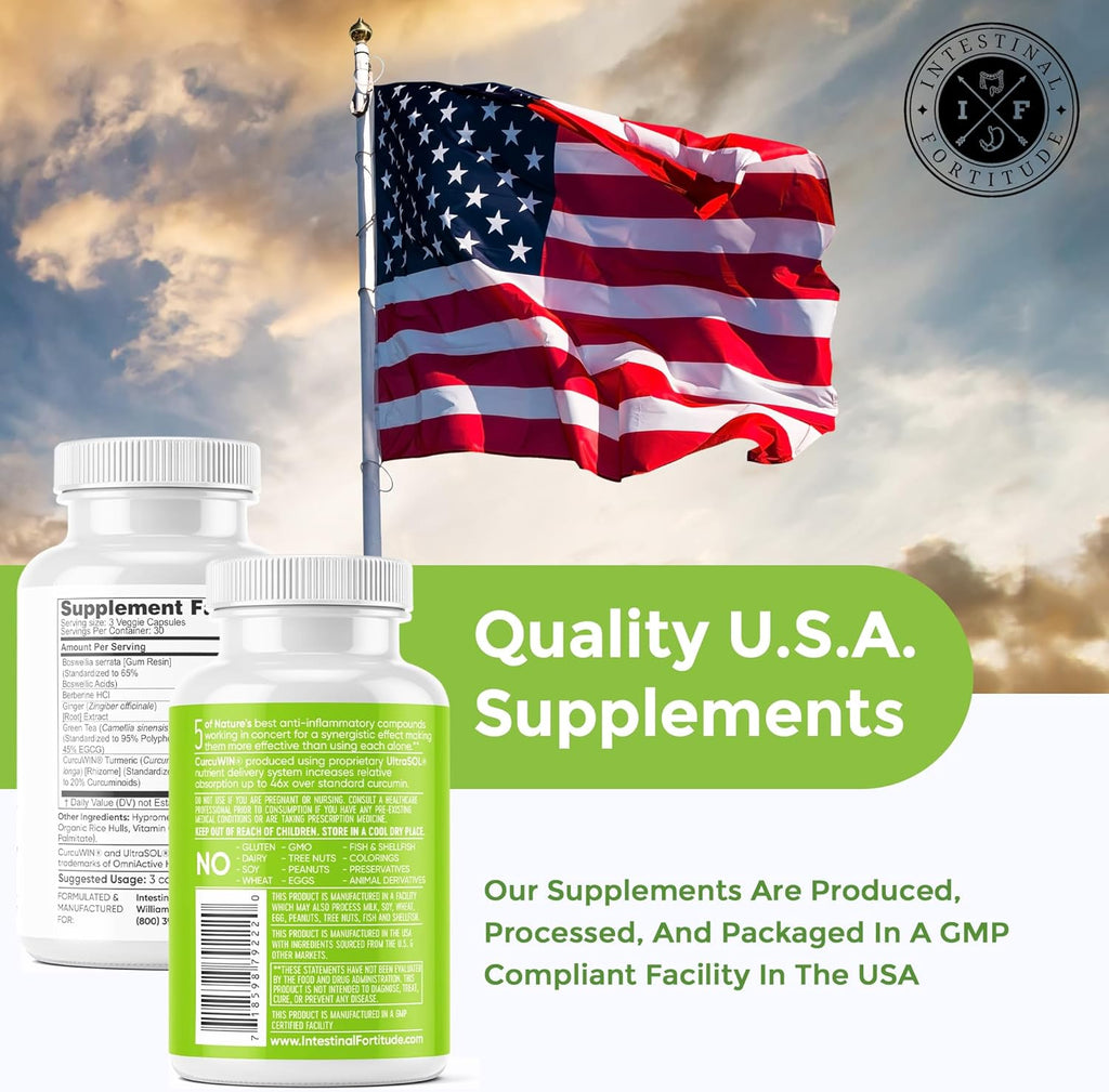 Intestinal Fortitude AI-5 - Digestive Herbal Capsule Supplement w/CurcuWIN, Turmeric, Curcumin, Boswellia Serrata, Ginger Root & EGCG Green Tea for Gut & DigestiveHealth Support, Non-GMO, Dairy Free