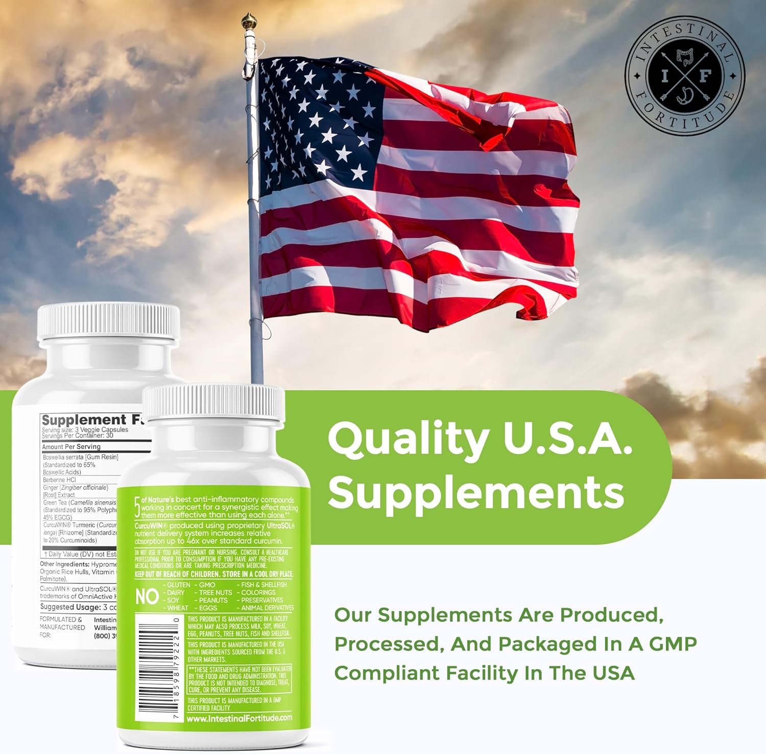 Intestinal Fortitude AI-5 - Digestive Herbal Capsule Supplement w/CurcuWIN, Turmeric, Curcumin, Boswellia Serrata, Ginger Root & EGCG Green Tea for Gut & DigestiveHealth Support, Non-GMO, Dairy Free