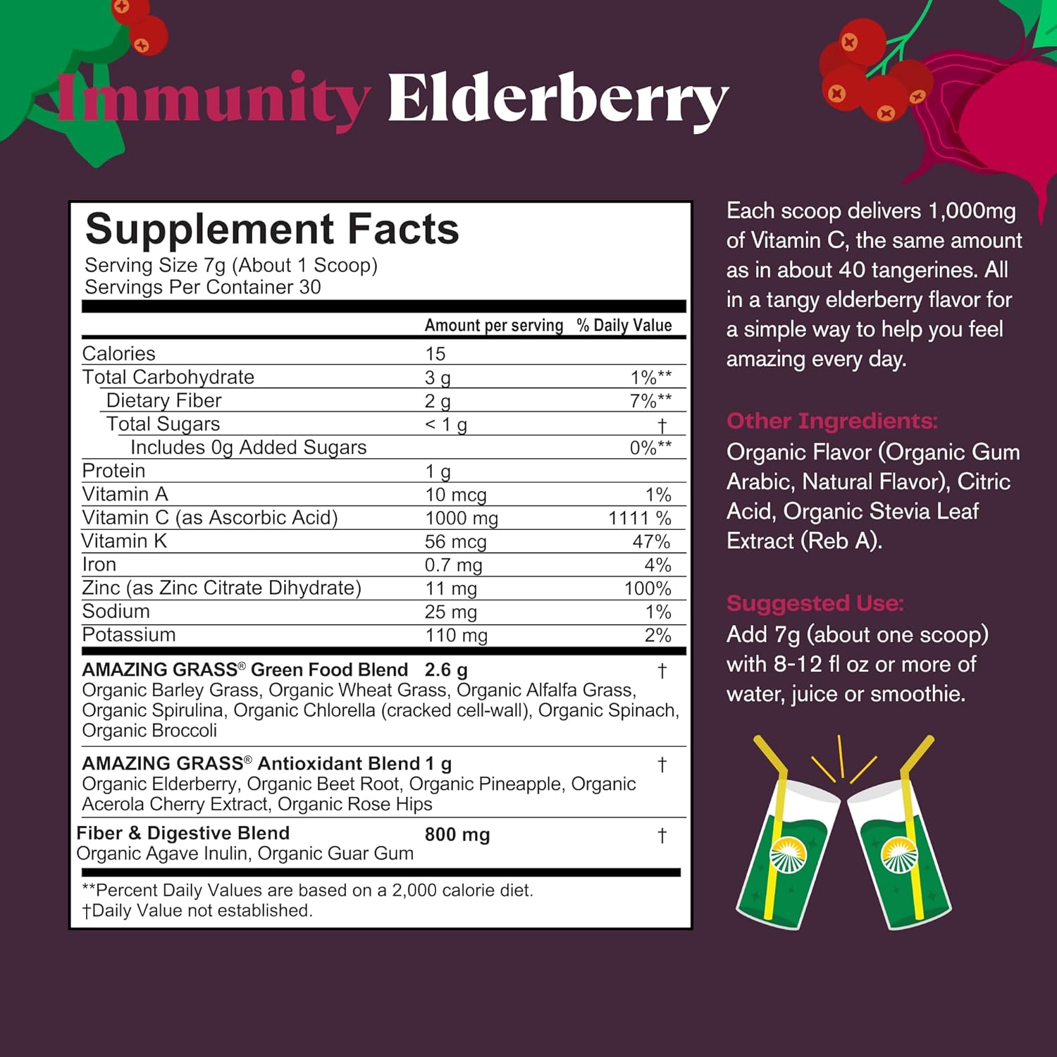 Amazing Grass Greens Blend Superfood for Immune Support: Super Greens Powder Smoothie Mix with Organic Spirulina, Chlorella, Beet Root Powder, Digestive Enzymes & Probiotics, Original, 30 Servings