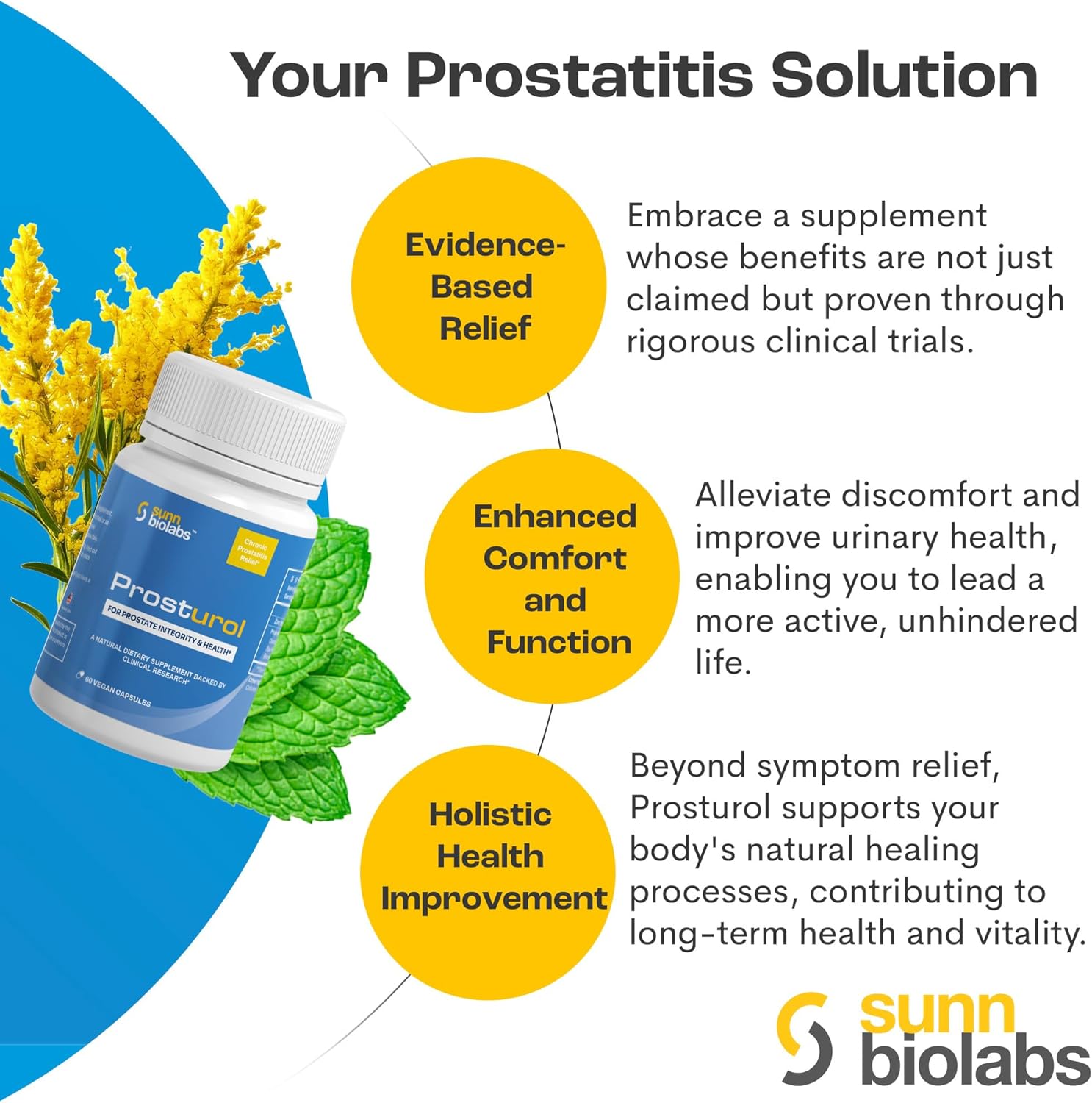 Prosturol | Prostatitis Treatment | CPPS -Prosturol Extra Strength Discomfort Relief & Prostate Supplement for Men with Quercetin, Saw Palmetto, Enzymes, for Pelvic Health - 180 Capsules (3)
