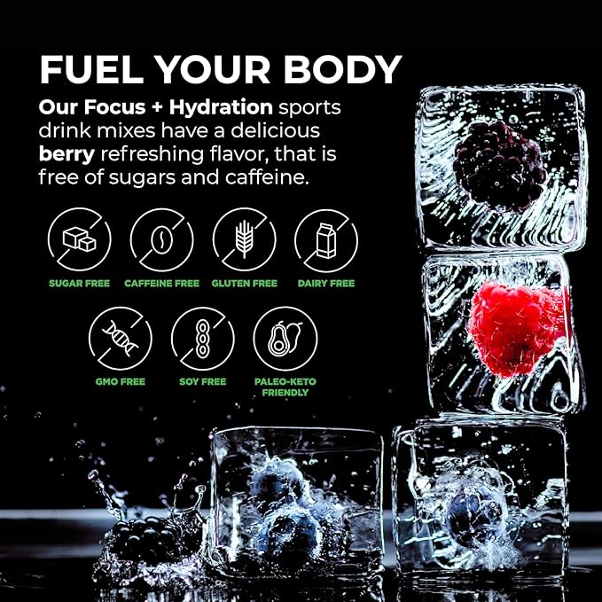 BrainTree Nutrition - Focus + Hydration - Electrolyte Drink Mix - Total Body Hydration - Supports Cognitive Function, Energy & Muscle Recovery - Sugar Free - Berry - 30 Stick Packs
