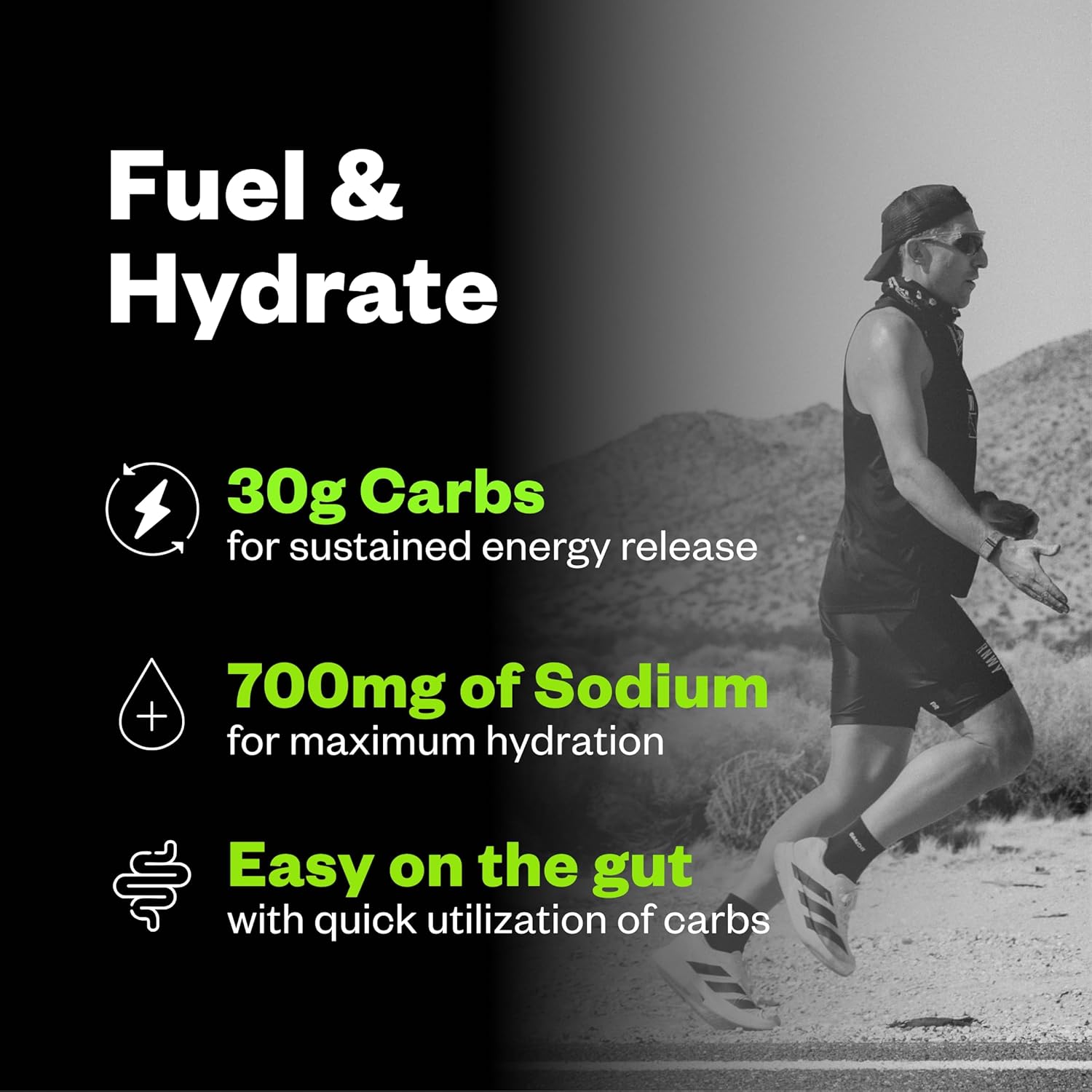 Salty Carbs Electrolyte Drink Mix 30g Dual-Action Carbs + 700mg Sodium – Endurance Fuel for Runs, Rides and Races – Gluten-Free, Dairy-Free, Non-GMO (30 Servings, Melon)