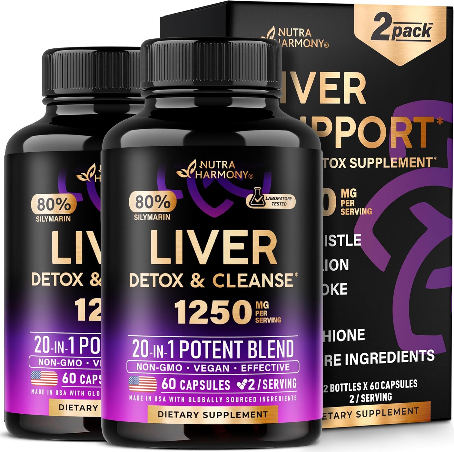 Liver Cleanse Detox & Repair - Milk Thistle | Dandelion | Artichoke | TUDCA | Glutathione & NAC - Effective Liver Health Supplement | 80% Silymarin - Laboratory Tested, Vegan - Made in USA, Pack of 2