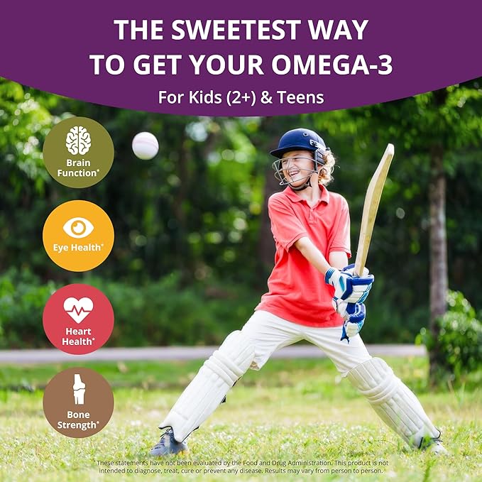 NuBest Omega 3 Gummies for Kids & Teens with Flaxseed Oil | Supports Brain Growth, Mental Clarity, Focus, and Eye Health | No Added Sugar | Orange Flavor | 60 Premium Vegan Gummies | 1 Month Supply