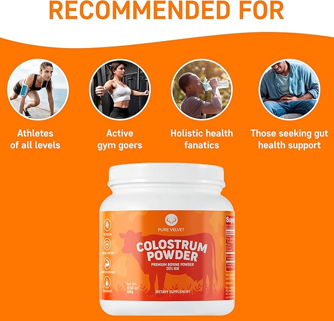 Pure Velvet Colostrum Powder for Gut Health, Bloating, Hair Growth, Immune Support, Bovine Cow Sourced Colostrum Protein, Lactoferrin Supplement, Contains Dairy with Immunoglobulins (IgG) (10 Ounce)