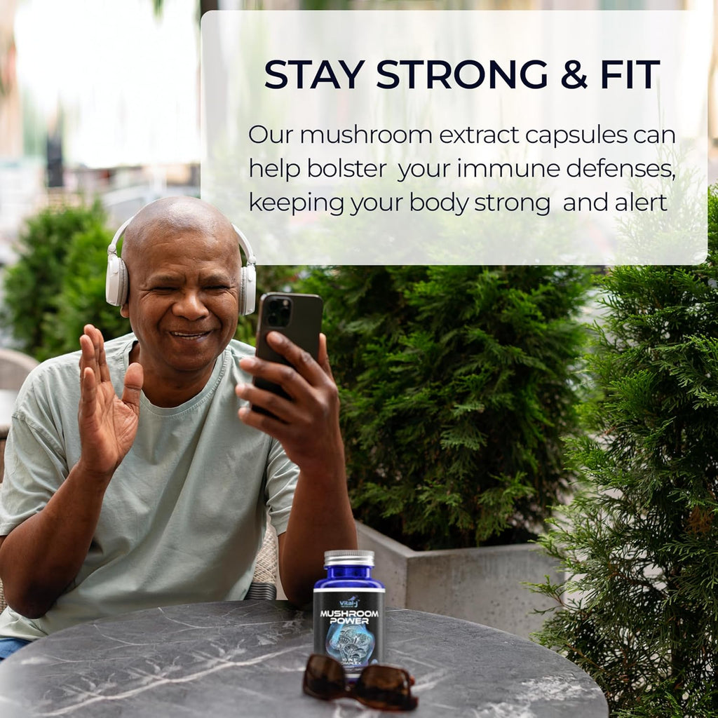 Mushroom Power Complex 10-in-1 W/Cordyceps, Reishi, Shiitake & Lions Mane, Nootropic Dietary Supplement for Gut Microbiome, Focus, Energy & Vitality - 60 Capsules