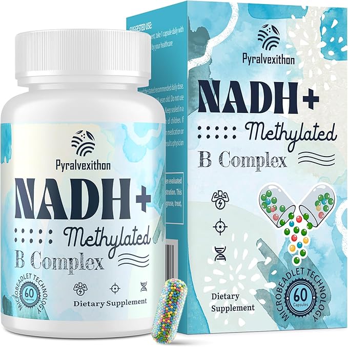 NADH Supplement with Methylated B Complex | High Absorption NAD+ Supplement Alternative for Women & Men | Cellular Energy and Mental Focus – 60 Veg Capsules