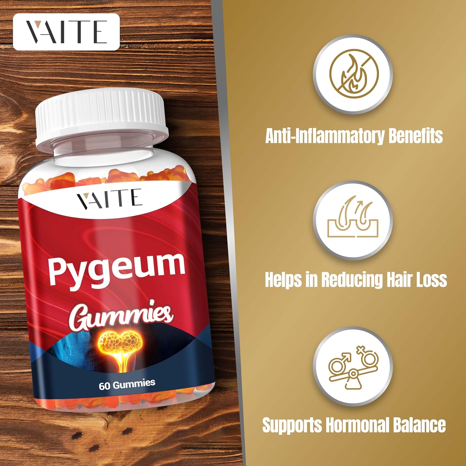 Pygeum Supplement Gummies 500mg - Vegan Chewables with Africanum Bark Extract, Plant-Based Supplements for Male, Non-GMO Gluten-Free, Sugar-Free, Gelatin-Free, 60 Chews Gummy