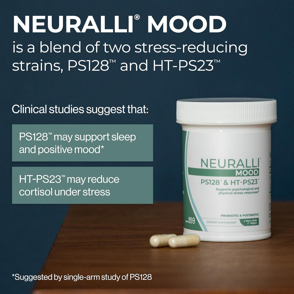 Bened Life Neuralli Mood with PS128 for Stress Relief & Recovery via The Gut-Brain Axis (90-Day Supply), Ages 18+ - 3 Bottles (180 Capsules)