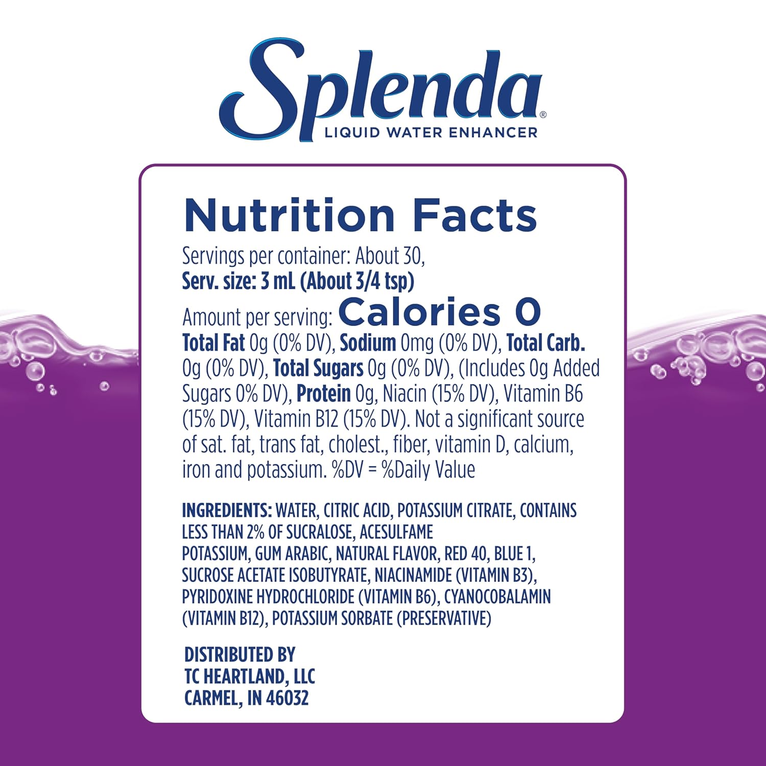 SPLENDA Liquid Water Enhancer Drops, Sugar Free, Zero Calorie, Natural Flavor, Concentrated Drink Mix, 3.11 Fl Oz Each Bottle (Grape, 1 Pack)