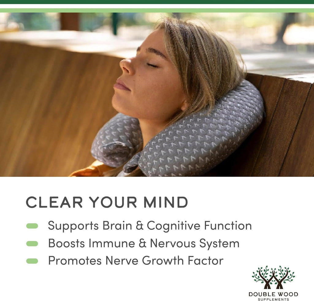 Organic Lions Mane Mushroom Capsules (120 Count), for Brain Support and Immune Health, Third Party Tested and Grown in The USA - by Double Wood