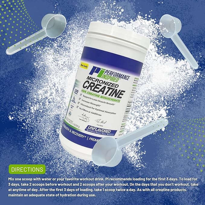 PERFORMANCE INSPIRED Nutrition Micronized Creatine Monohydrate – 100% Pure, Unflavored – 5G Per Serving – 100 Servings – 1.1 LB