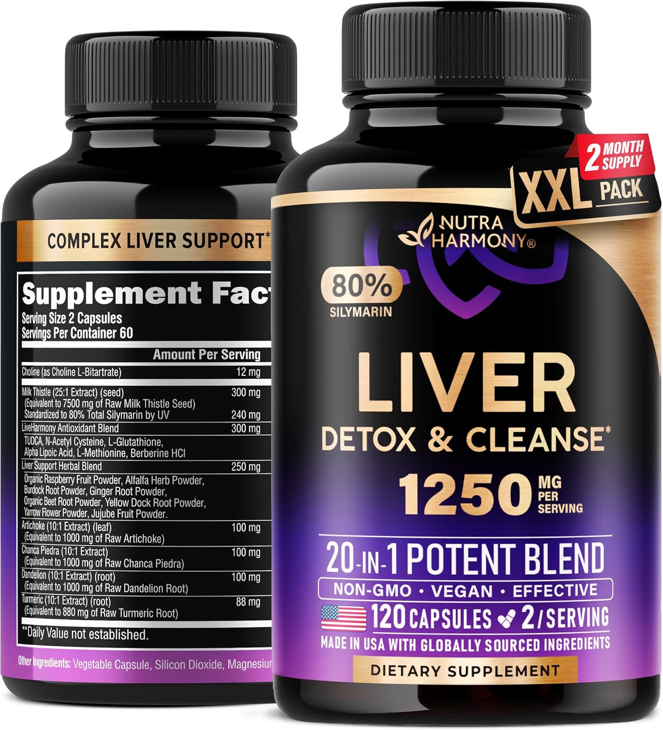 Liver Cleanse Detox & Repair - Milk Thistle | Dandelion | Artichoke | TUDCA | Glutathione & NAC - Effective Liver Health Supplement | 80% Silymarin - Laboratory Tested, Vegan - Made in USA 120 Caps