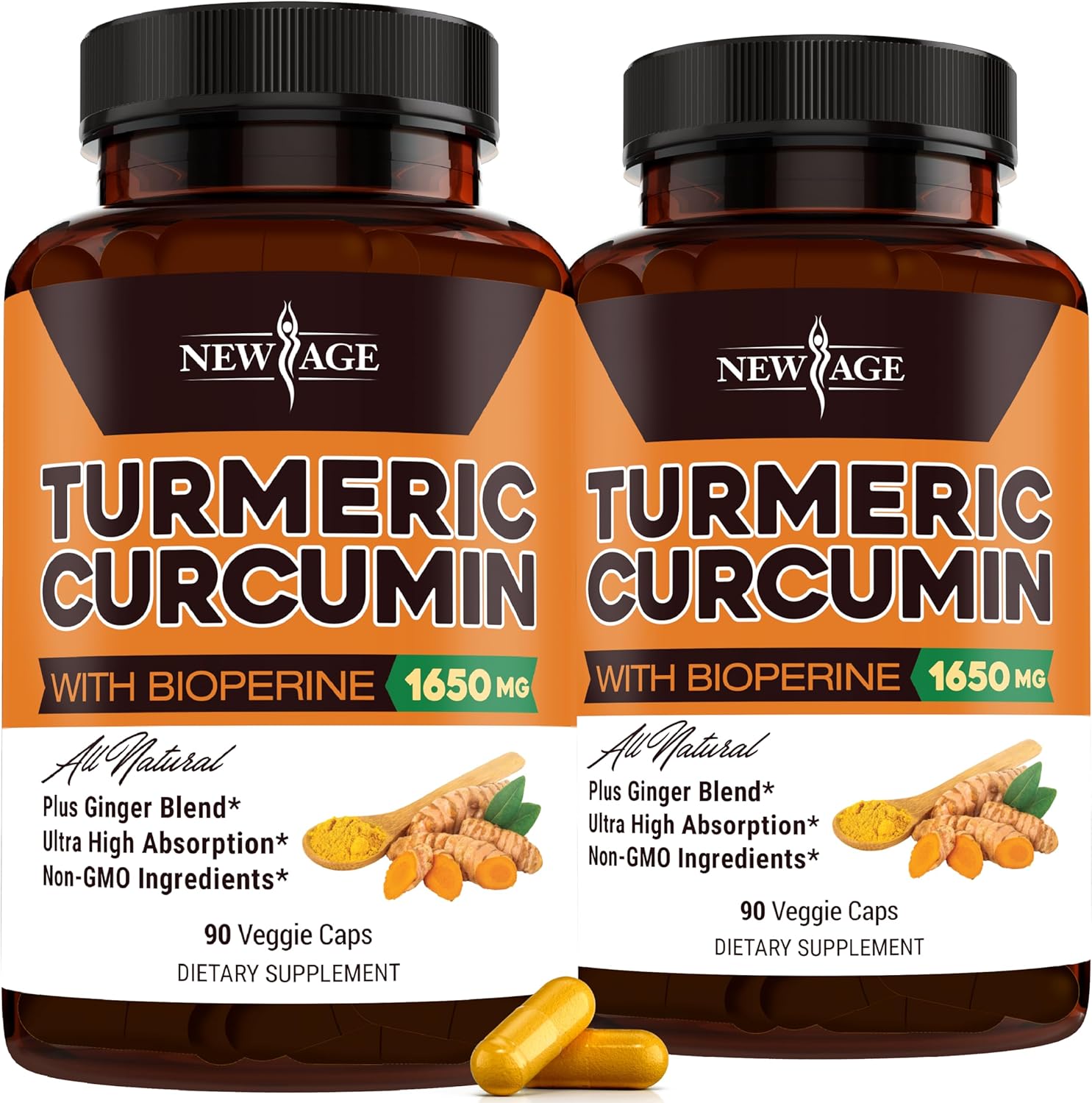 NEW AGE Turmeric Curcumin Capsules - Standardized Curcuminoids - Non-GMO, Gluten Free 180 Count (Pack of 2)