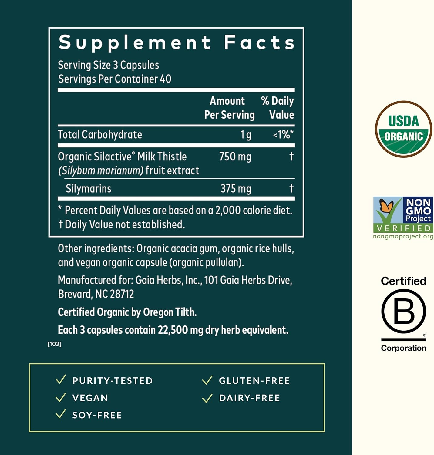 Gaia Herbs Milk Thistle - Liver Supplement & Cleanse Support for Maintaining Healthy Liver Function* - 120 Vegan Capsules (40-Day Supply)