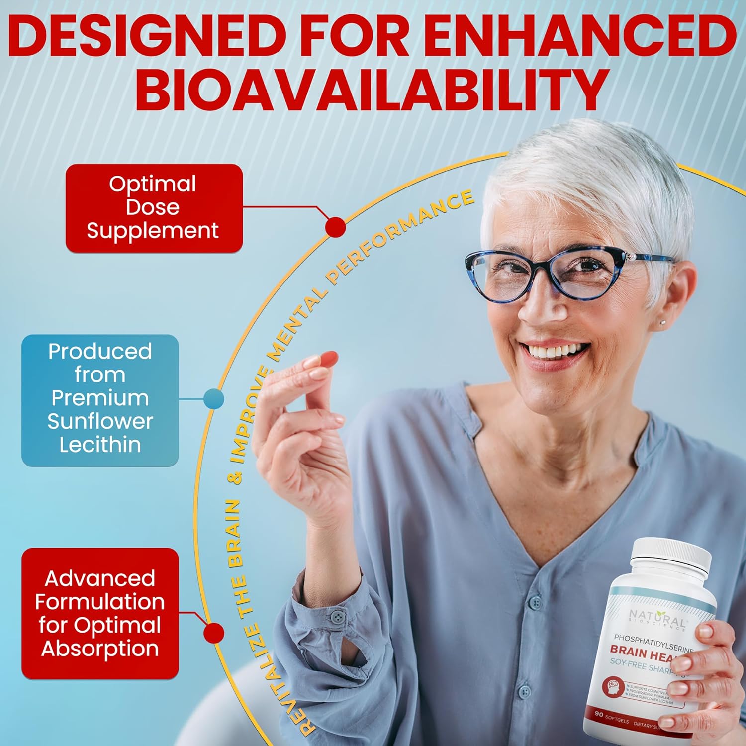 Soy Free Phosphatidylserine 100mg Softgel - PS Supplement Boosts Memory, Focus, Problem Solving, Cortisol Control. Natural Sunflower Lecithin, Patented Sharp PS-Green. Non-GMO, 60 Softgels