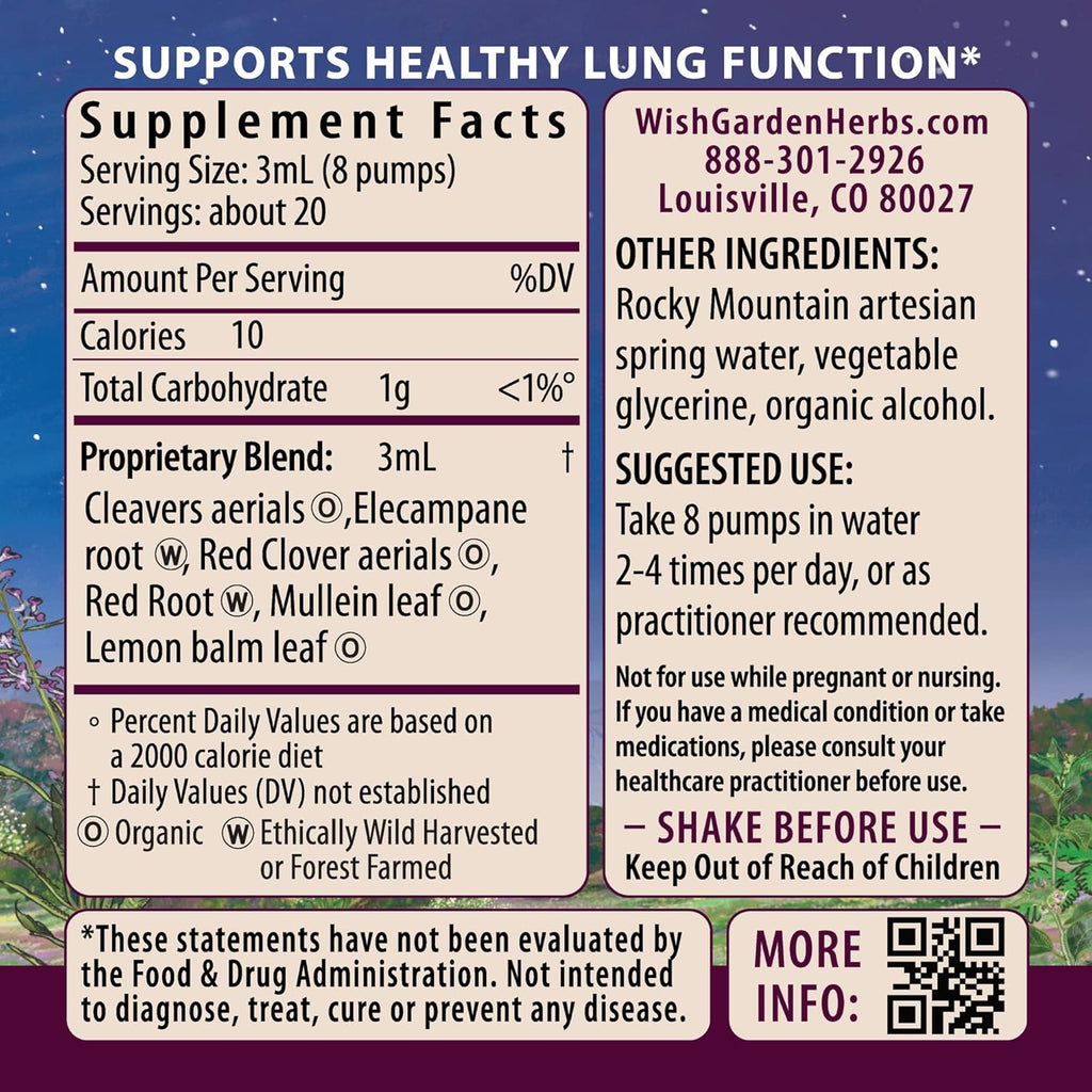 WishGarden Herbs Respiratory Strength Daily Support - Plant-Based Herbal Lung Support Supplement with Organic Mullein & Elecampane, Supports Long-Term Lung Resilience and Better Lung Efficiency, 4oz