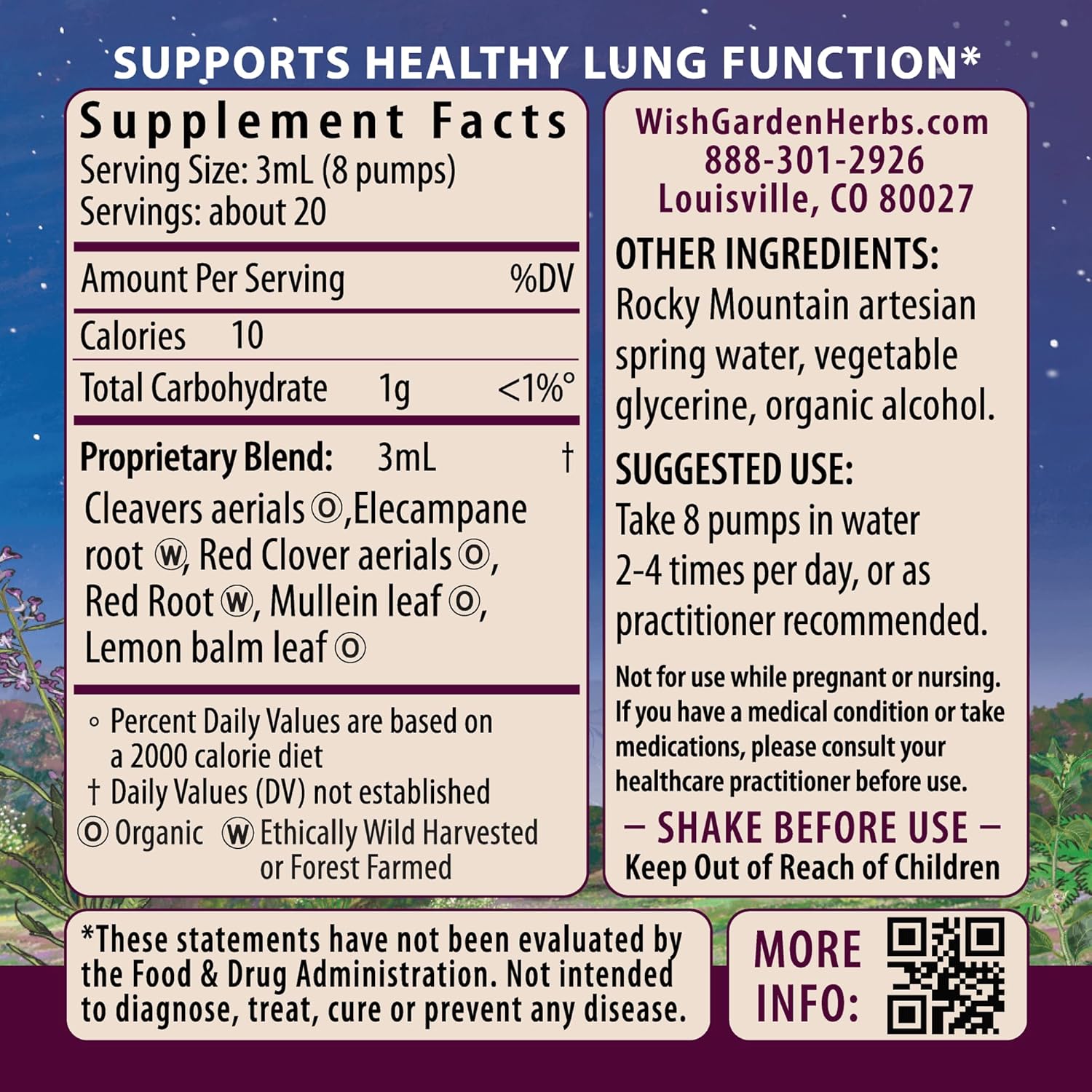 WishGarden Herbs Respiratory Strength Daily Support - Plant-Based Herbal Lung Support Supplement with Organic Mullein & Elecampane, Supports Long-Term Lung Resilience and Better Lung Efficiency, 4oz