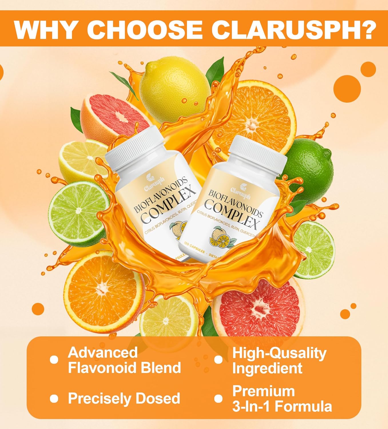 Citrus Bioflavonoids for Circulation | Citrus Bioflavonoids Supplement for Antioxidant | Bioflavonoids Supplements 1500mg with Quercetin & Rutin | Vegan Gluten Free | 120 Capsules