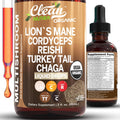 Organic Mushroom Supplement Liquid Drops with Lions Mane Turkey Tail Cordyceps Reishi Chaga Shitake Maitake Tremella Oyster Mushrooms Poria and Enokitake Mushrooms Complex Blend by Clean Nutra