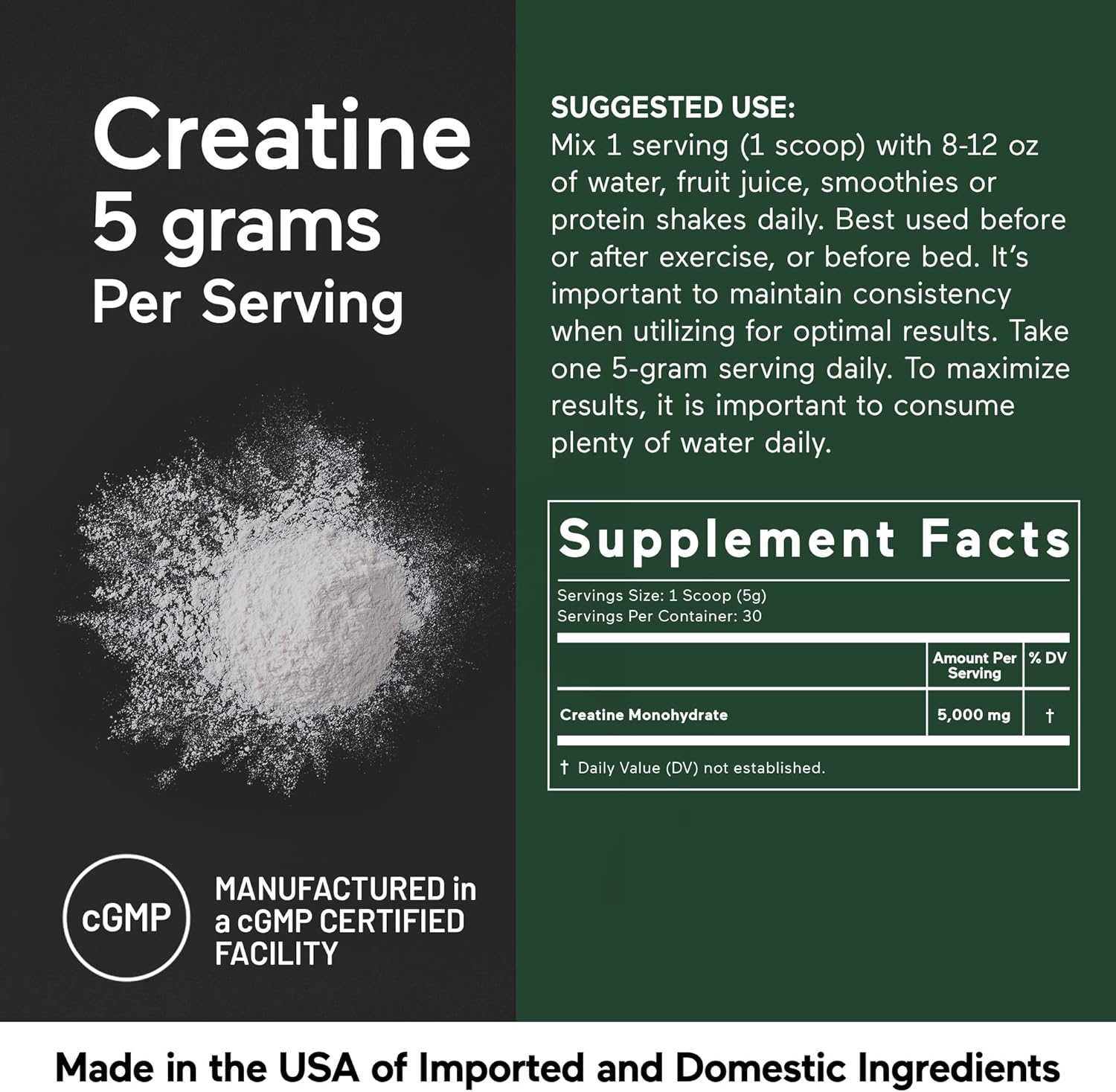 SMARTERNUTRITION Creatine Monohydrate Powder 150g, 5000mg Per Serving (5g) - Keto Friendly, Unflavored, Gluten-Free, Pre & Workout Recovery Support, Promotes Muscle Mass &. Endurance - 30 Servings