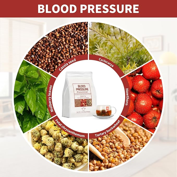 Blood Pressure Tea Bags，Heart Functional Tea，6g X 30 Bags 5.3 oz Natural Chinese Blend Herbal Tea, Gluten Free,Caffeine Free, Non-GMO