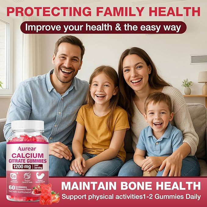 Calcium Citrate Gummies - Strawberry Flavor, 1200mg High Potency, Supports Bone, Muscle & Overall Wellness for Men, Women & Seniors, 60 Count Chewable Calcium Supplement (Pack of 2)