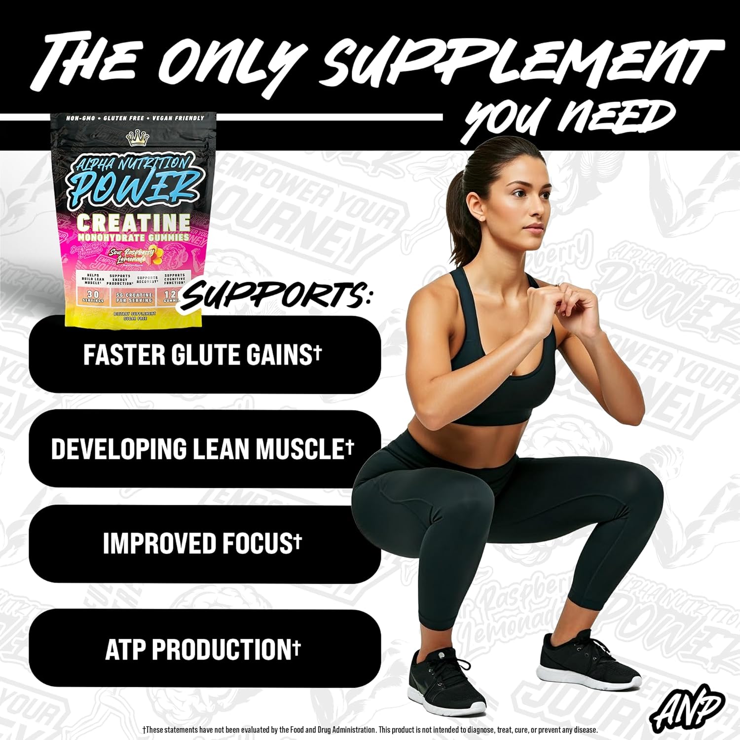 Creatine Monohydrate Gummies 5g for Men & Women | 1.25g Creatine per Gummy for Muscle Growth, Endurance, Recovery, & Focus | Vegan, Non-GMO, Gluten-Free | Sour Raspberry Lemonade Flavor | 120 Count